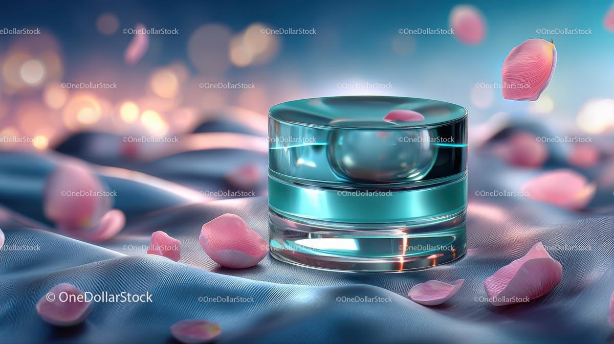 Elegant Glass Jar of Skincare with Pink Petals on Soft Fabric JPG Mockup Image preview 5