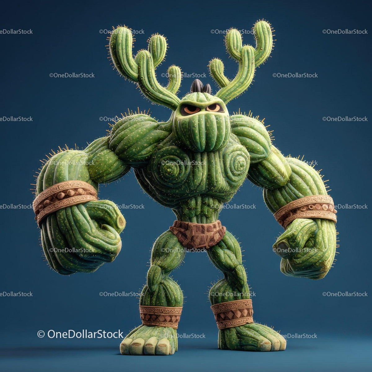 Vibrant Green Anthropomorphic Cactus Character with Muscular Build Stock Photo Bundle preview 8