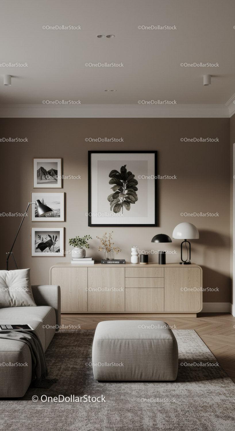 Contemporary Living Room with Neutral Tones and Artistic Decor