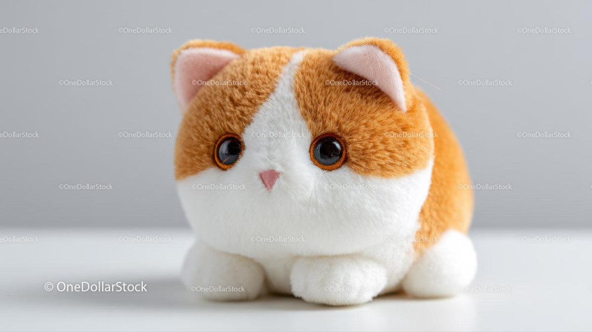 Cute Plush Cat Toy with Large Black Eyes and Pink Nose Stock Photo Bundle preview 6