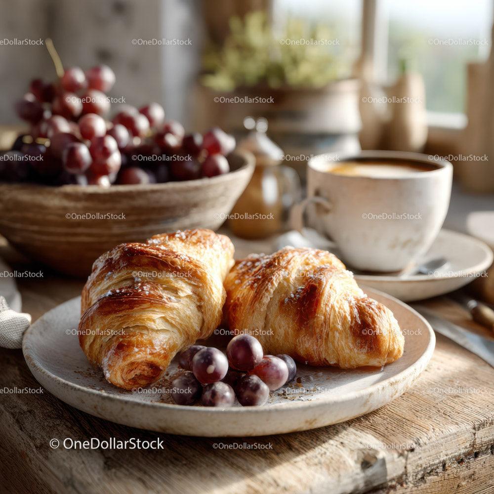 Rustic Breakfast with Croissants Coffee and Fresh Fruit Stock Photo Bundle preview 23