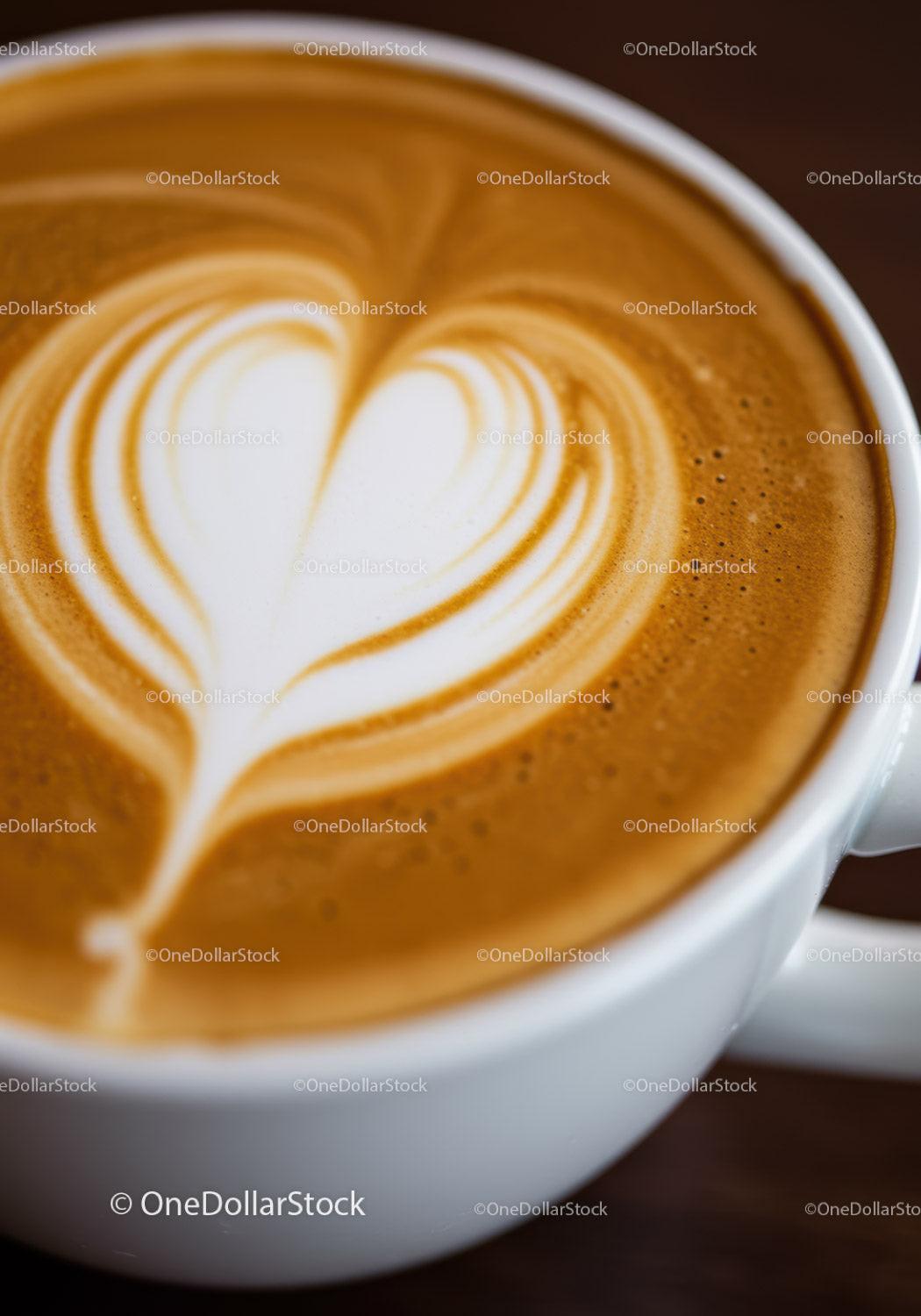 Heart-Shaped Latte Art in White Coffee Cup