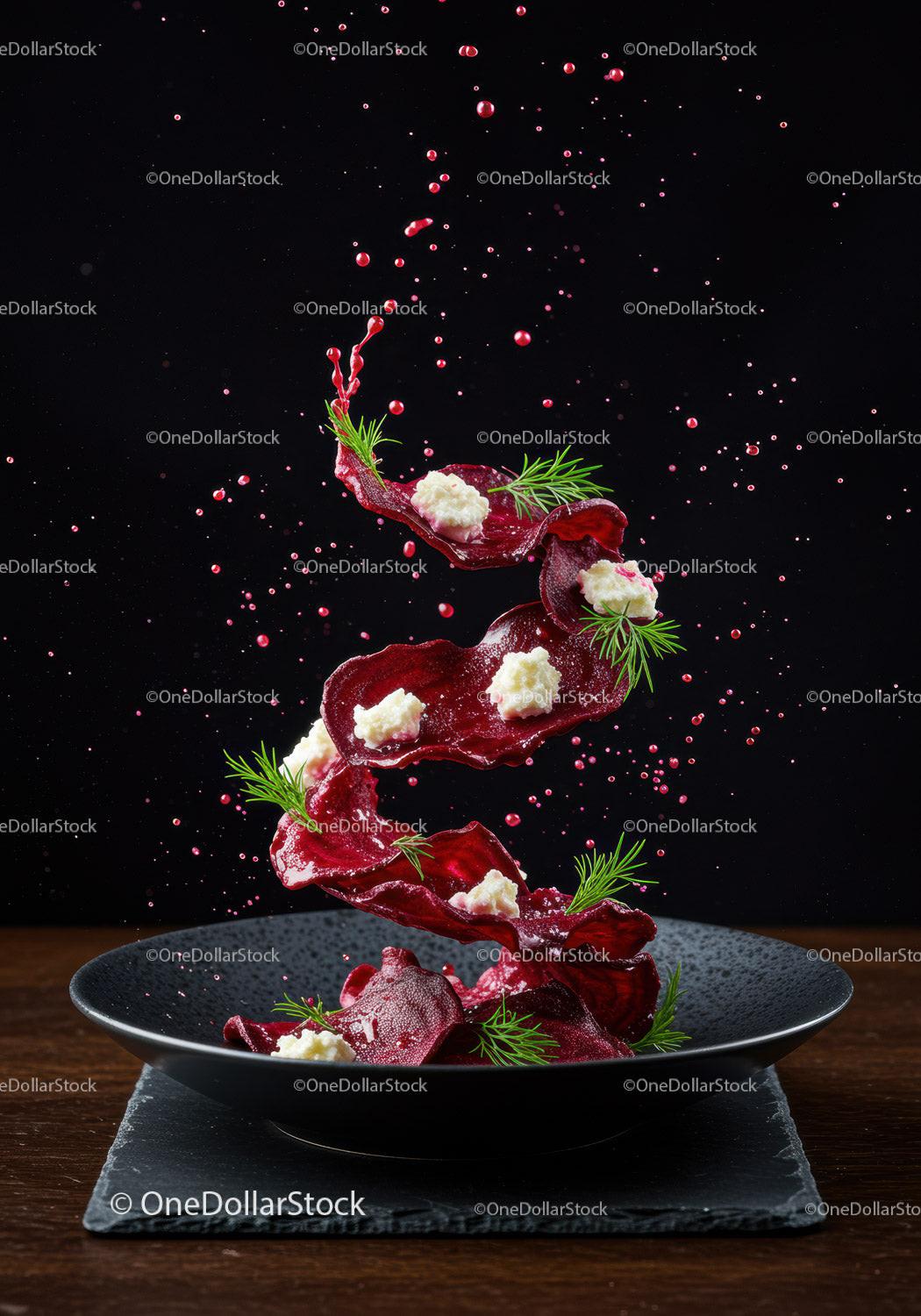 Crispy Beetroot Chips with Cheese and Fresh Dill Garnish