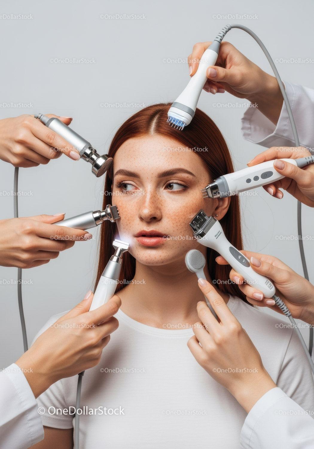 Young Woman Receiving Multiple Facials Using Skincare Devices