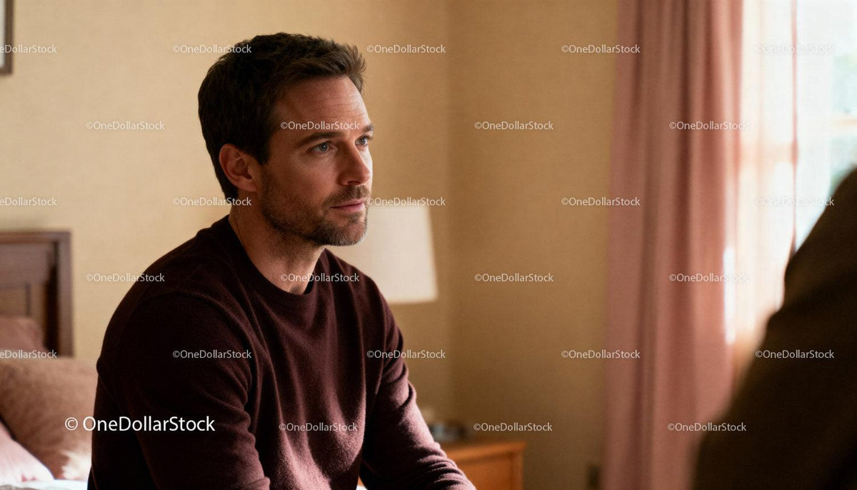 Thoughtful man reflecting in warm cozy room