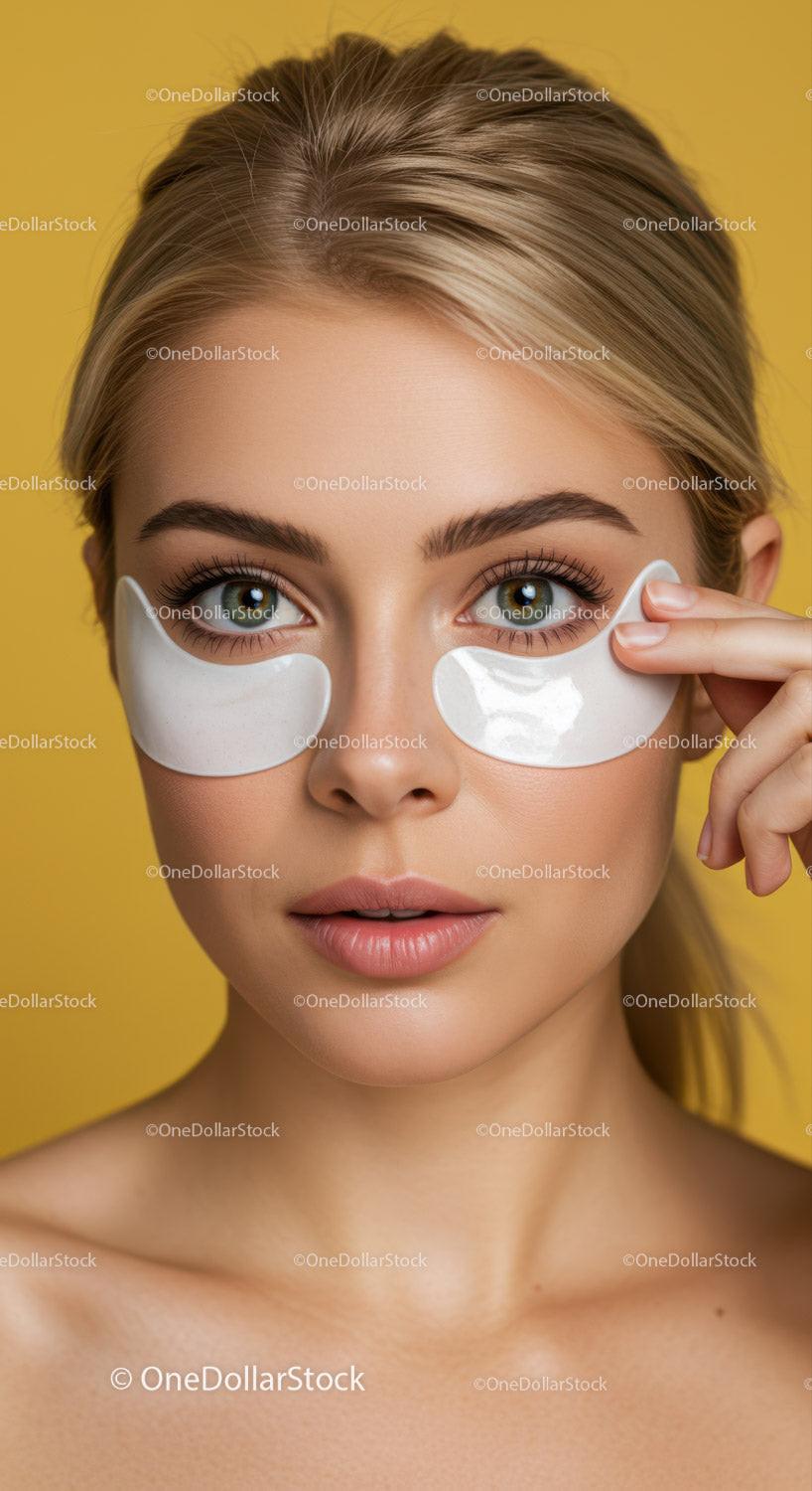 Young Woman Applying Eye Patches for Skin Care