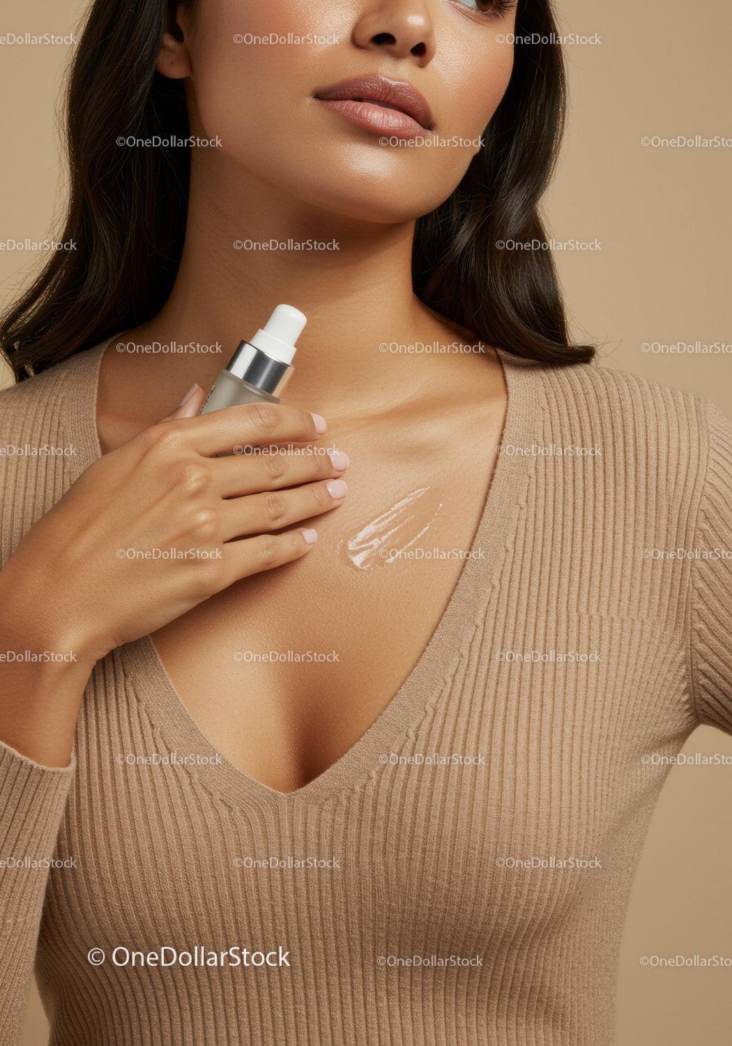 Women Applying Skincare Serum on Chest for Radiant Skin Beauty
