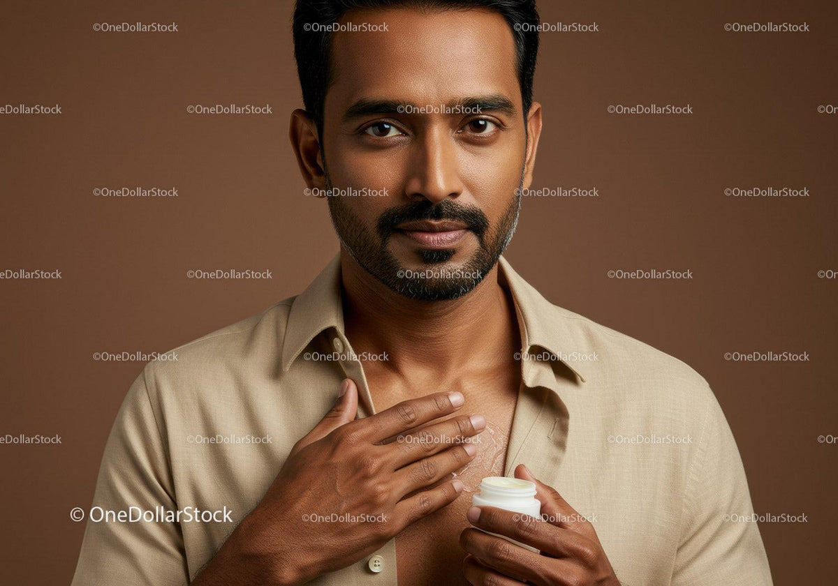 Handsome Man Applying Face Cream for Skin Care Routine