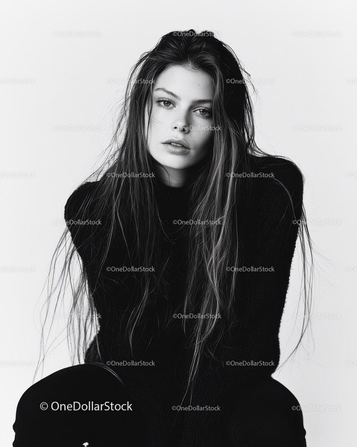 Elegant Black and White Portrait of a Confident Young Woman