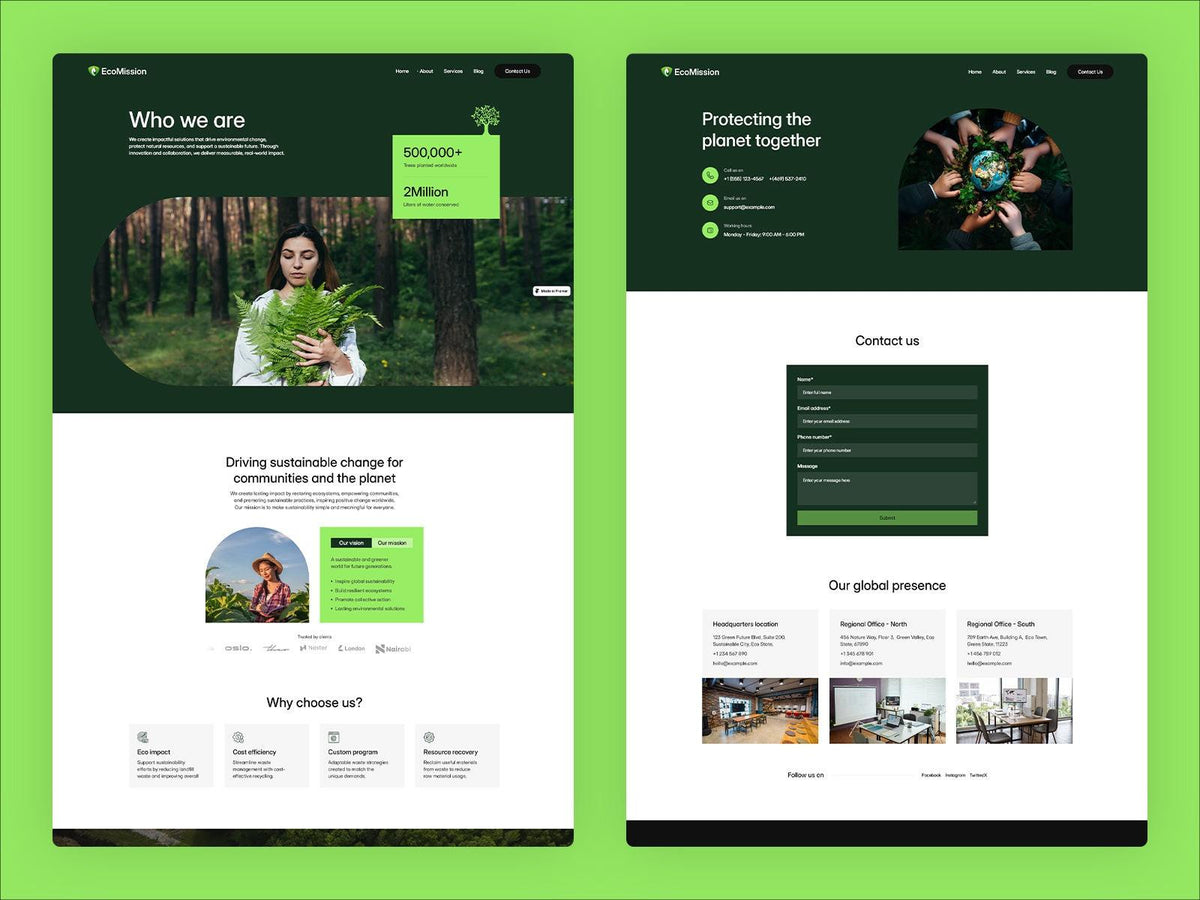EcoMission Framer template responsive layout preview
