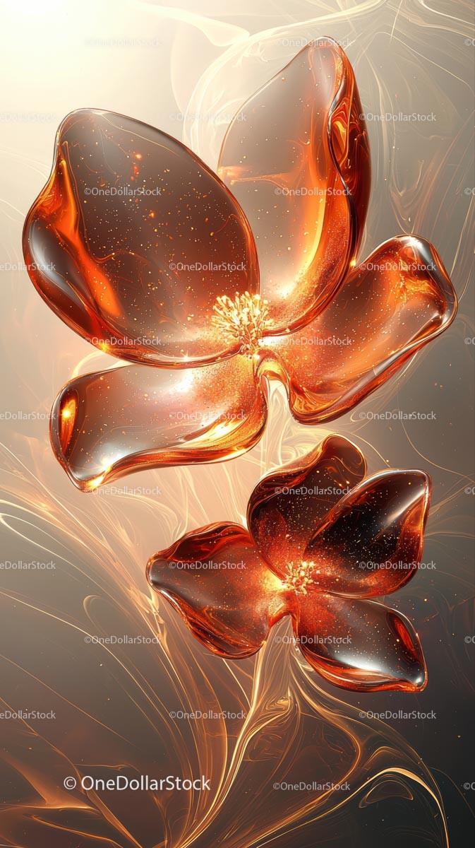 Elegant Abstract Flower with Glowing Fractal Petals in Orange