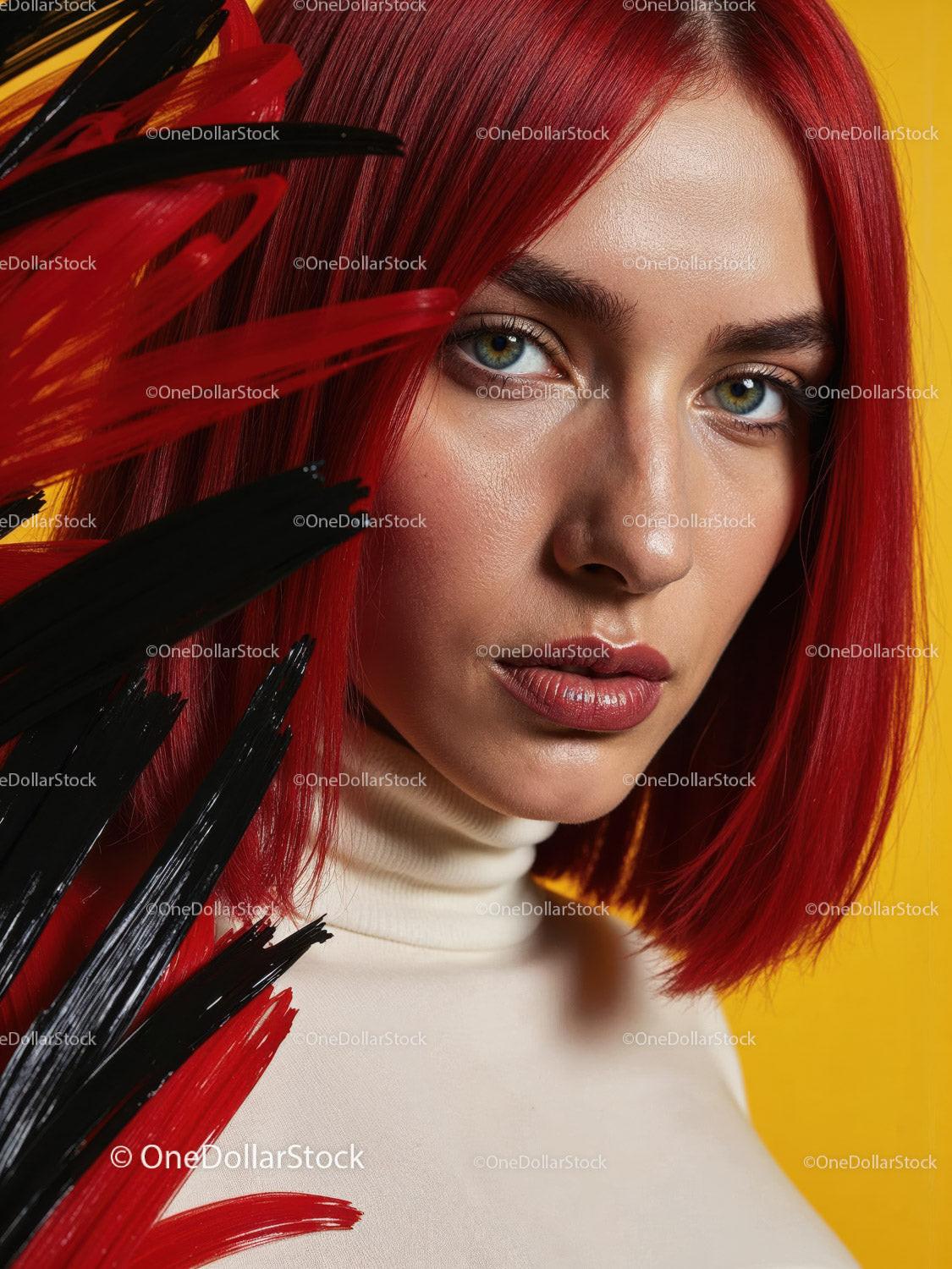 Striking Woman with Artistic Blue Face Paint and Red Lipstick Stock Photo Bundle preview 11