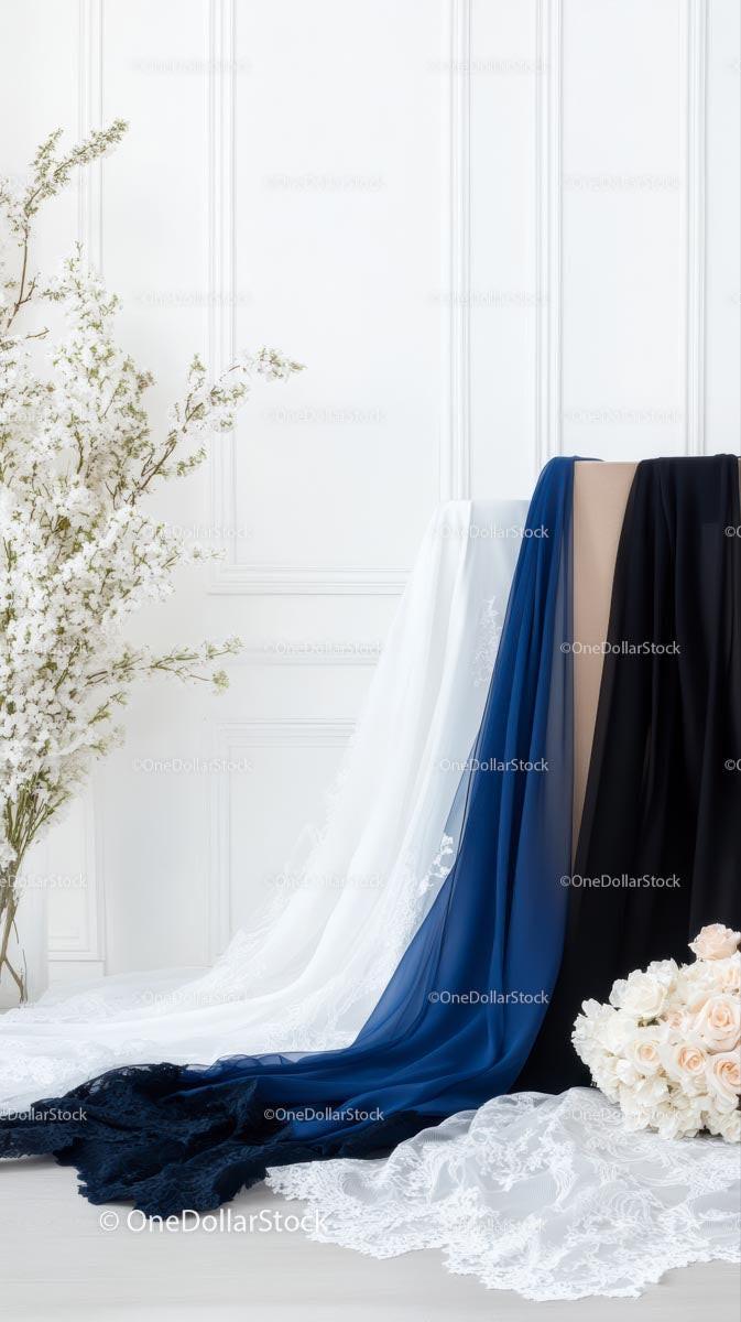 Luxurious Wedding Dress Fabrics with Lace and Velvet Drapes