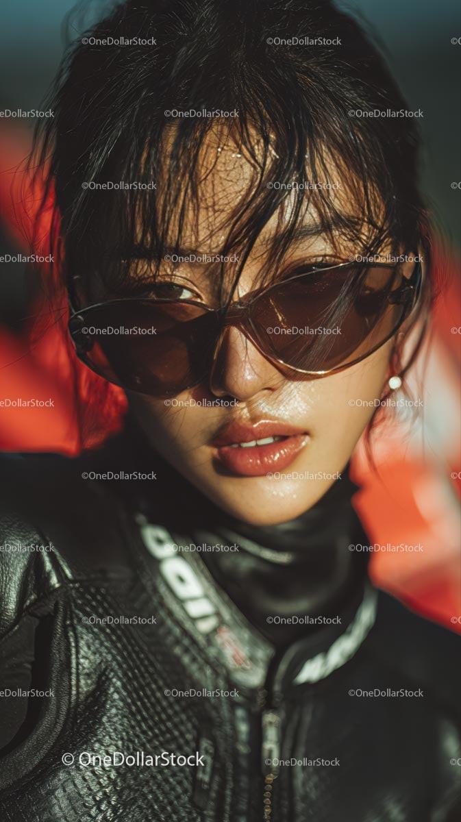 Confident Female Rider in Sunglasses with Motorcycle Gear Stock Photo Bundle preview 13