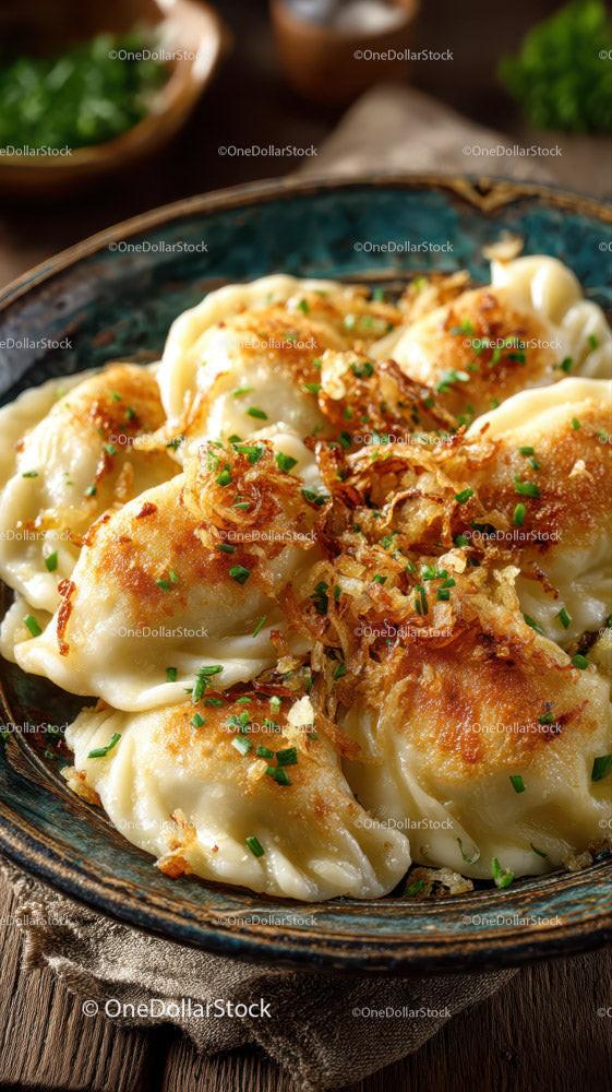 Crispy Pan-Fried Dumplings with Savory Filling and Herbs Stock Photo Bundle preview 5