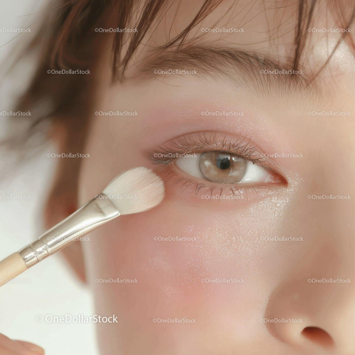 Close-Up of Woman Applying Eye Makeup with Brush