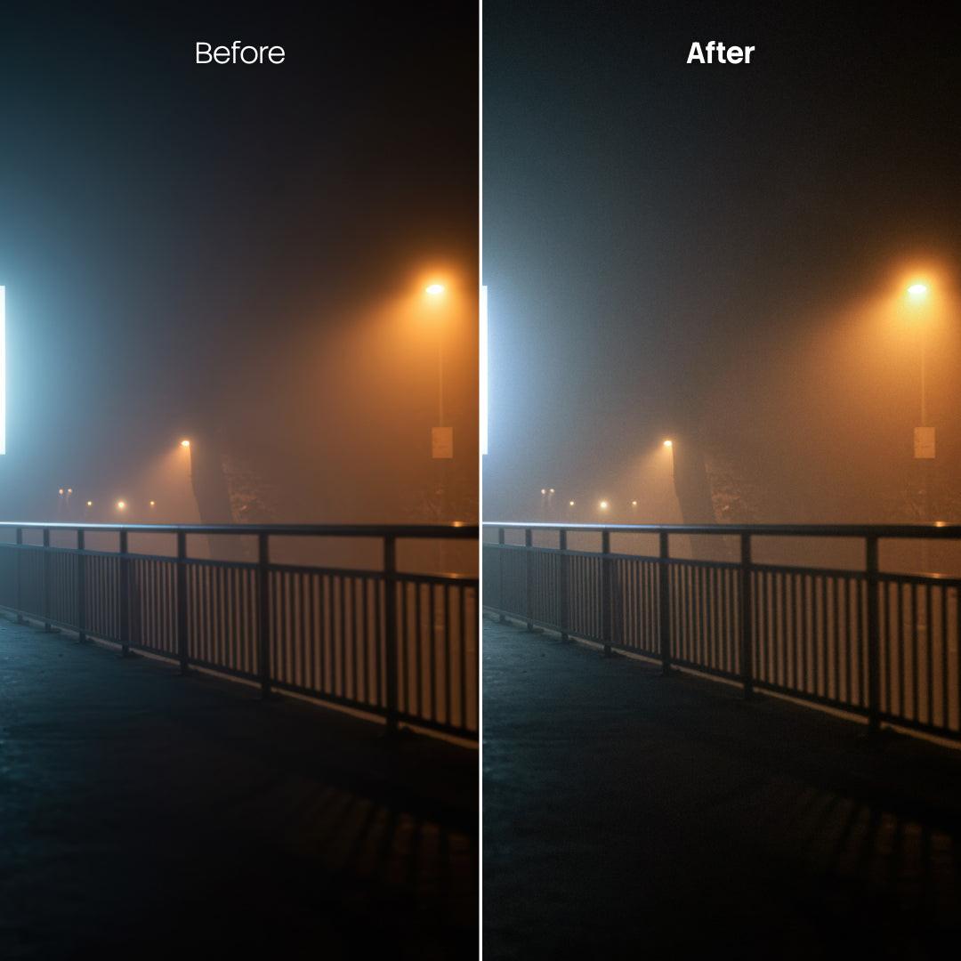 Before and after Movie Set LUT Pack effect