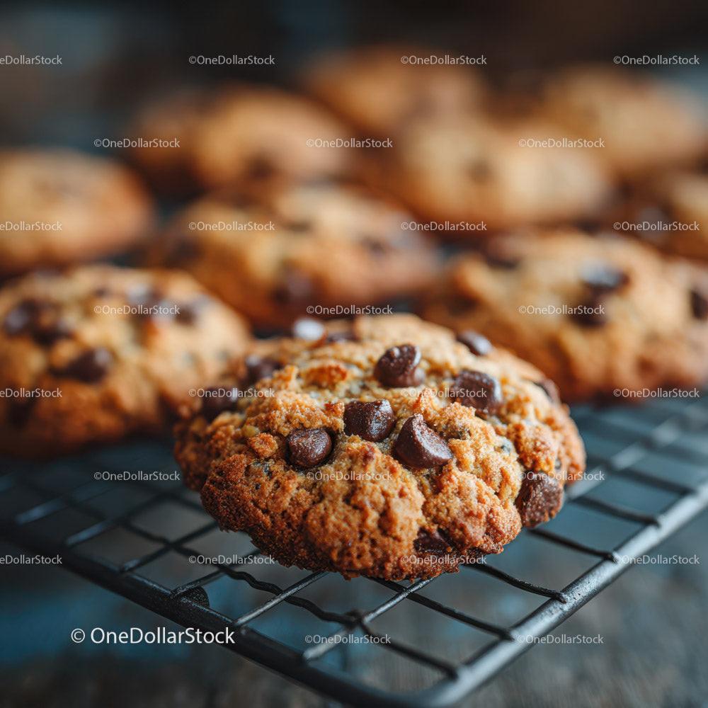Freshly Baked Chocolate Chip Cookies on Cooling Rack Stock Photo Bundle preview 6
