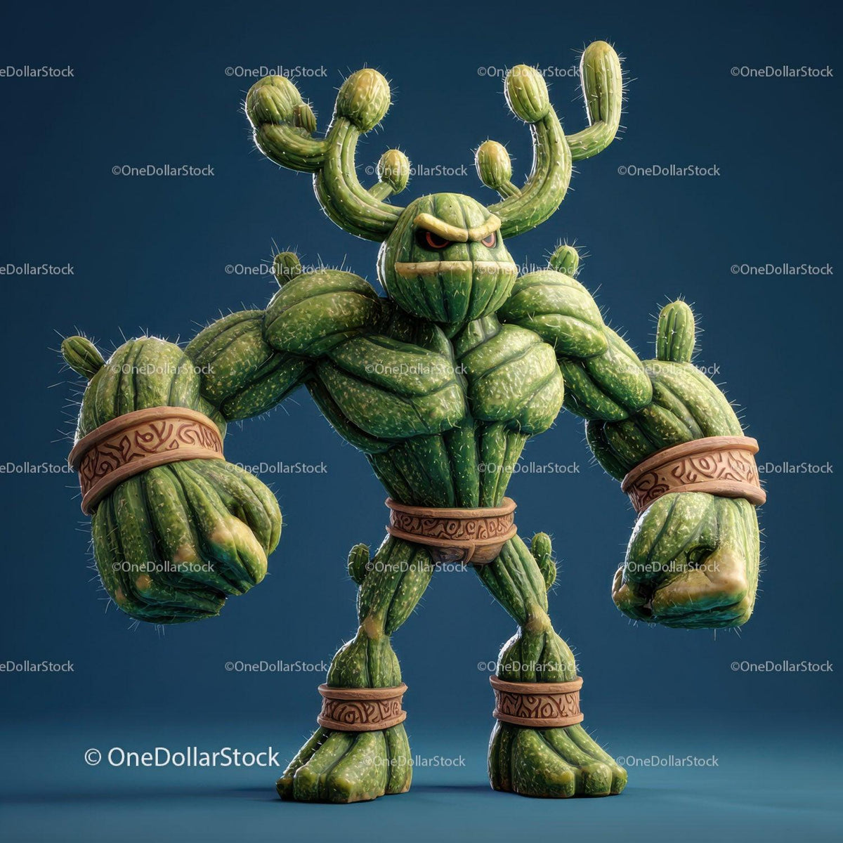 Vibrant Green Anthropomorphic Cactus Character with Muscular Build Stock Photo Bundle preview 26