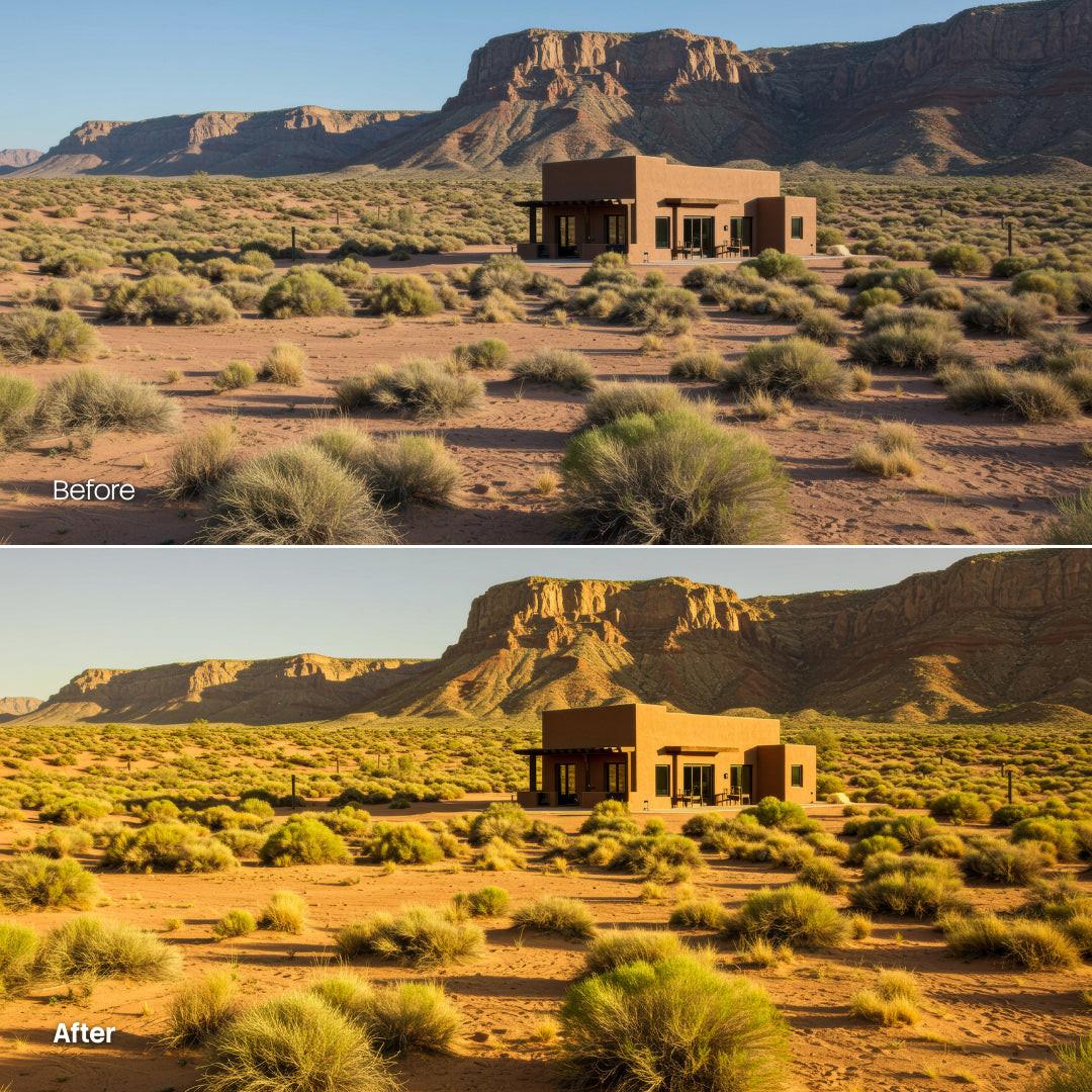 Before and after Desert Vibe LUT Pack effect