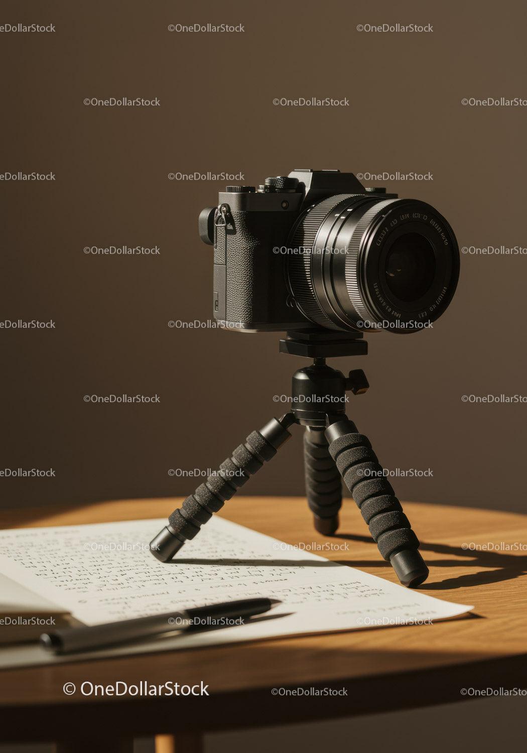 Professional Digital Camera on Tripod for Photography Studio