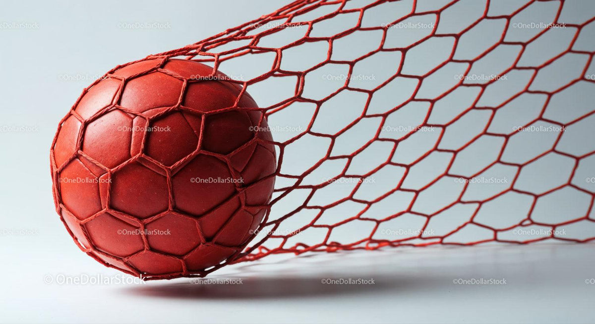 Red Soccer Ball in Net on White Background for Sports and Recreation
