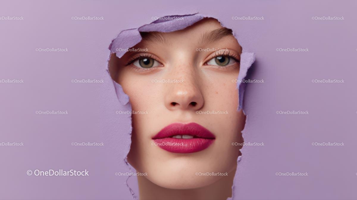 Captivating Female Portrait with Vibrant Pink Lipstick Stock Photo Bundle preview