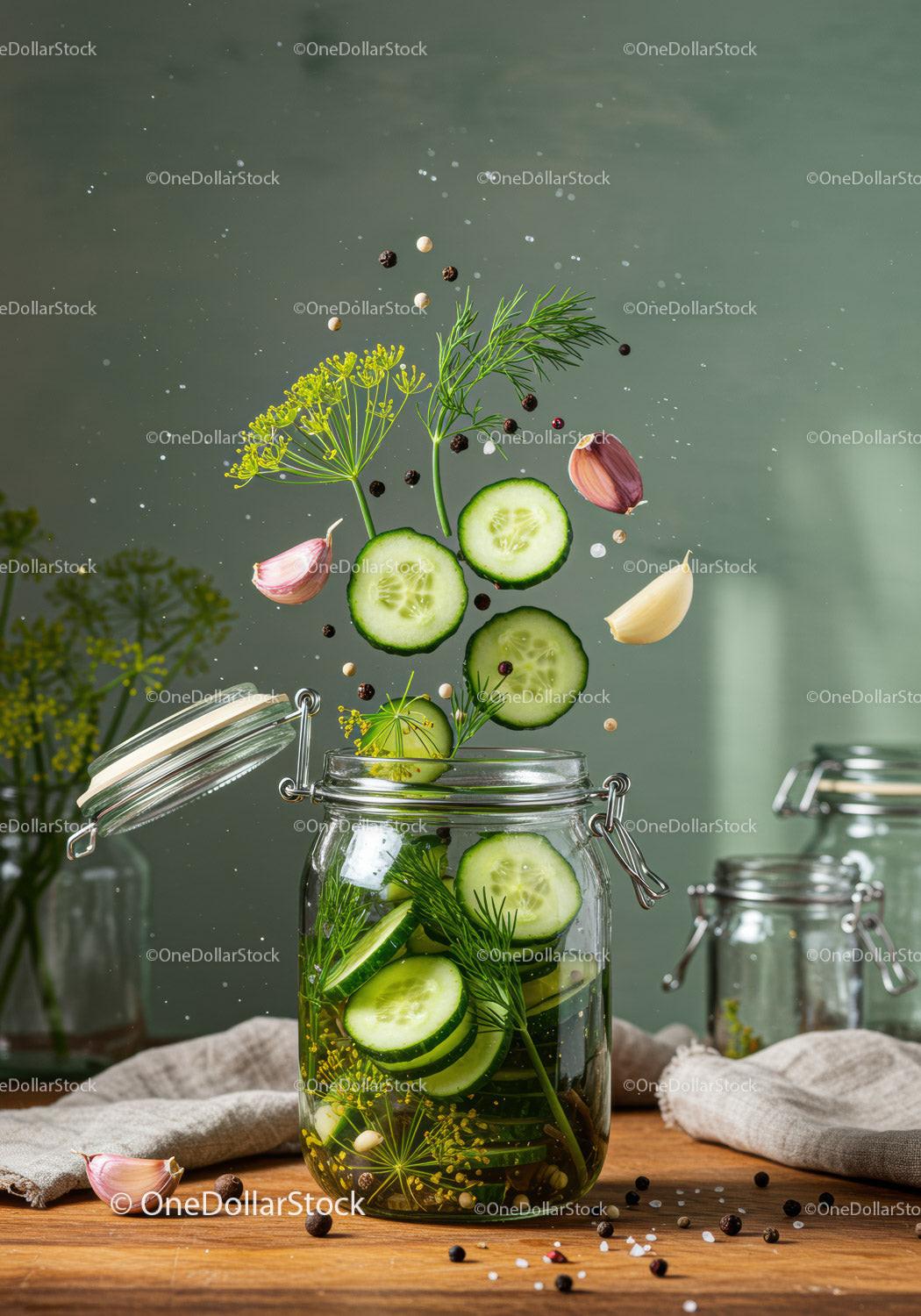 Fresh cucumber and dill preparing for pickle jar