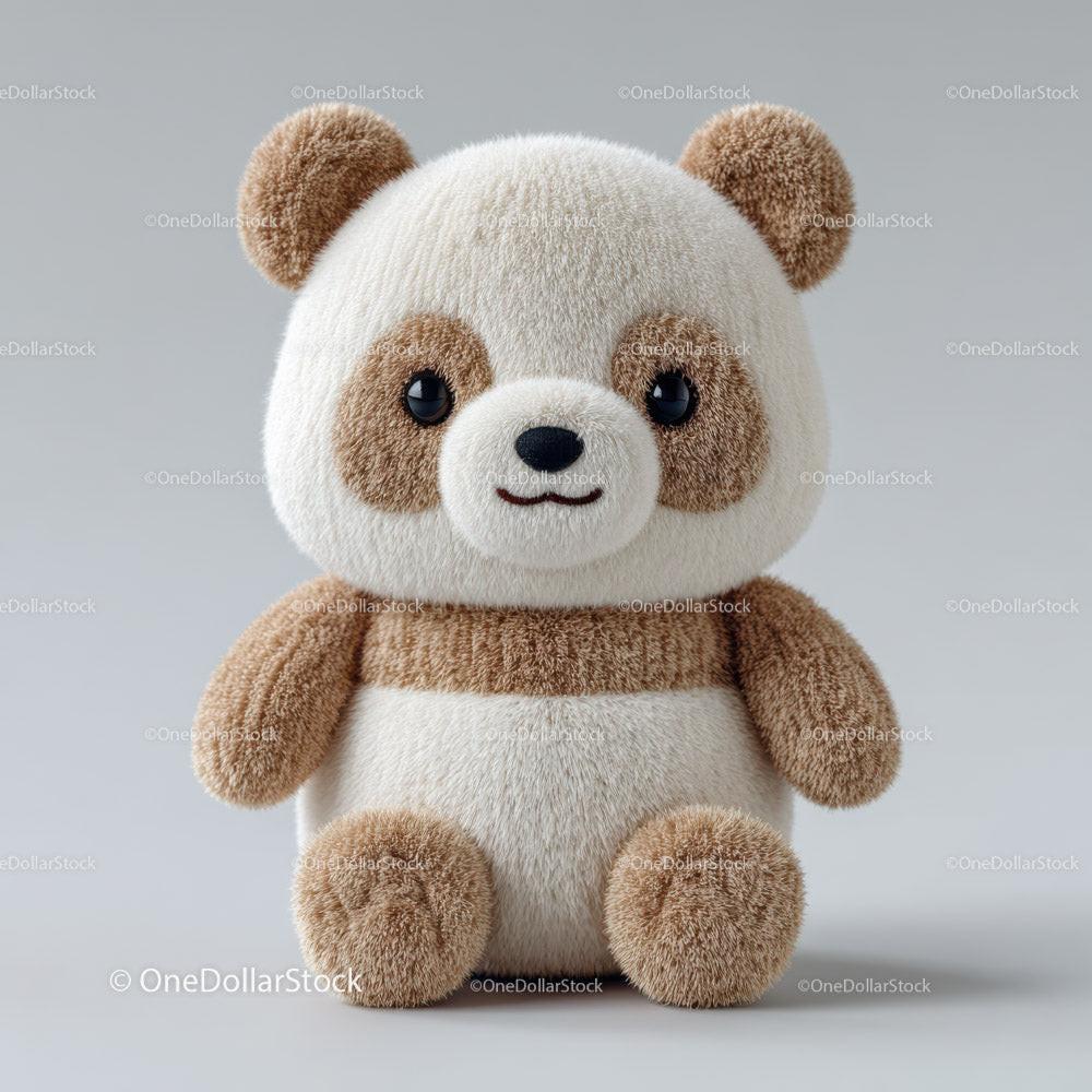 Plush teddy bear with soft brown and white fur sitting upright on gray background