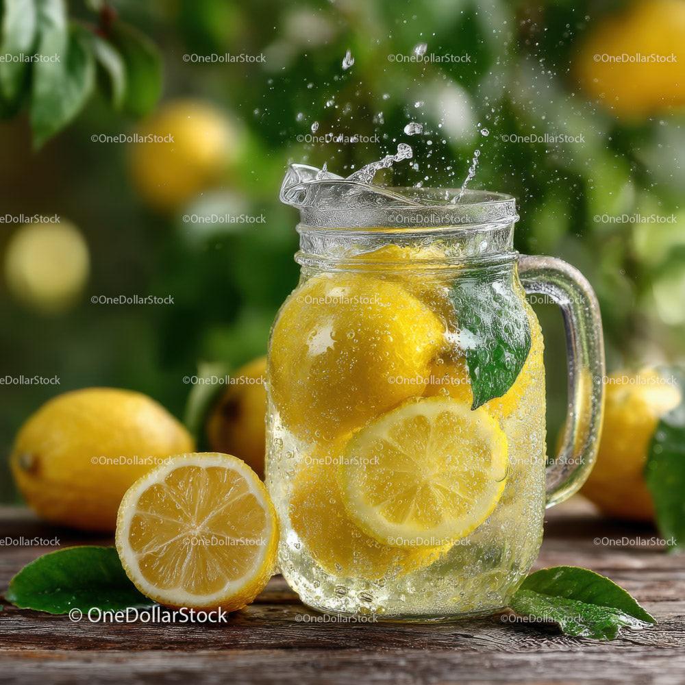 Cool Lemonade in Mason Jar with Fresh Lemons and Mint Stock Photo Bundle preview 8