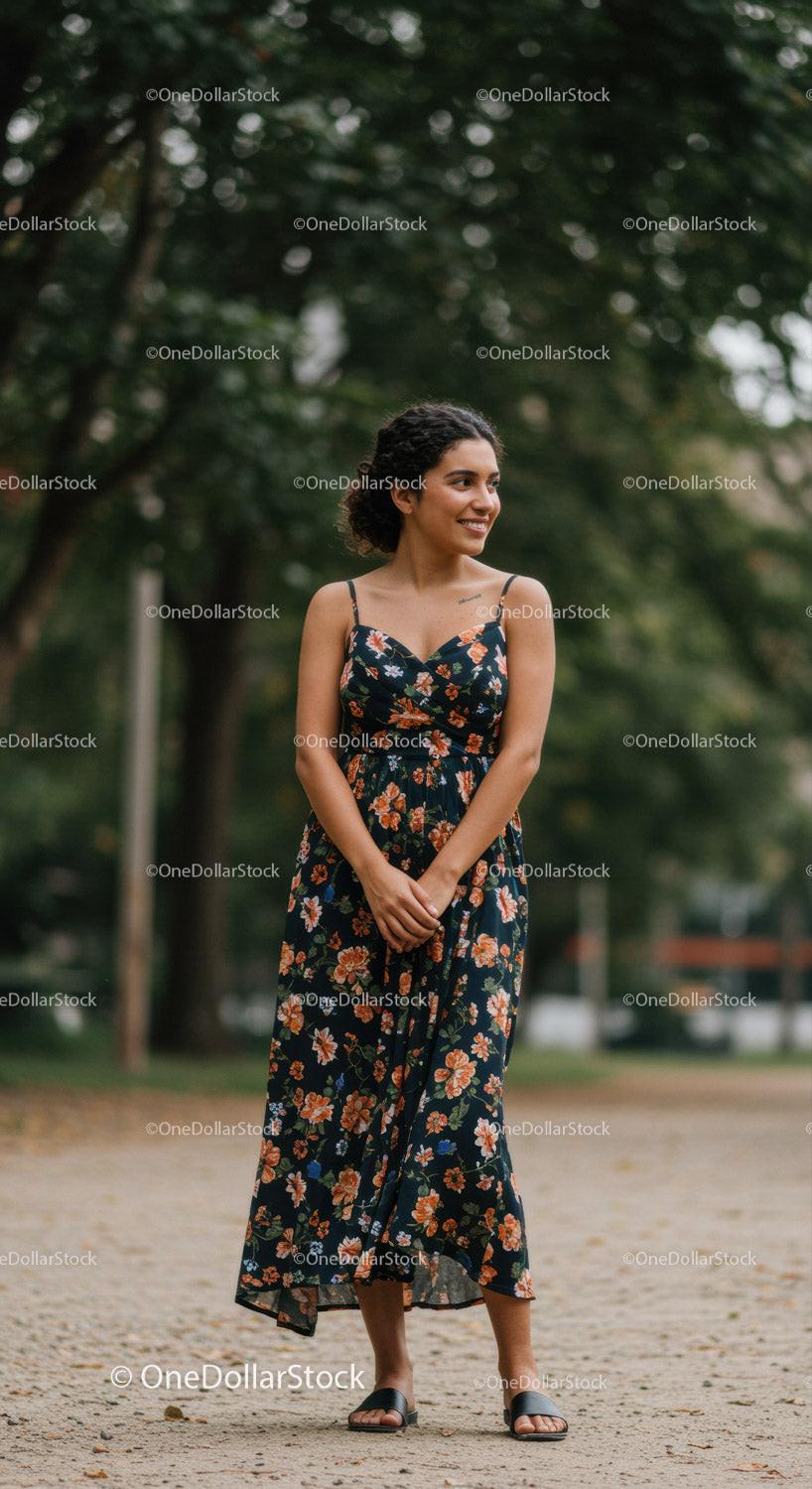 Young woman enjoying a peaceful walk in nature