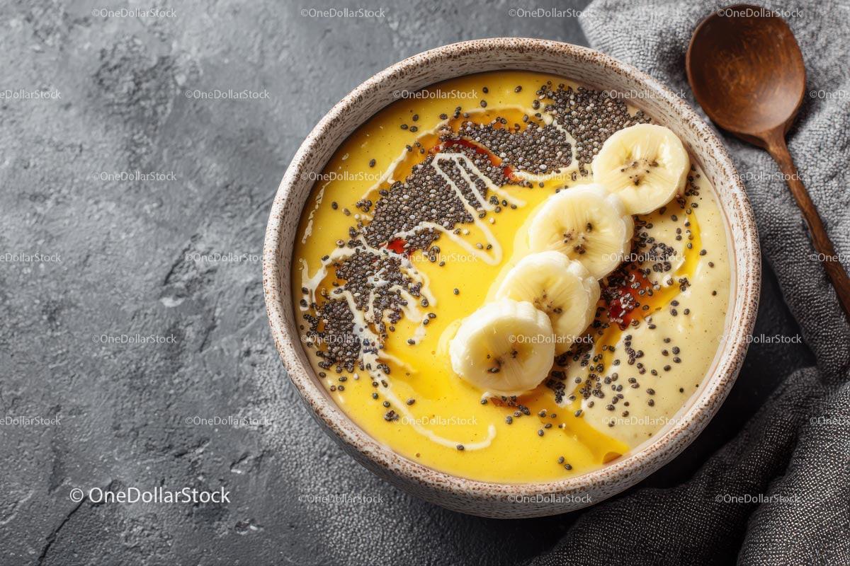 Delicious Tropical Smoothie Bowl with Banana and Chia Seeds Stock Photo Bundle preview