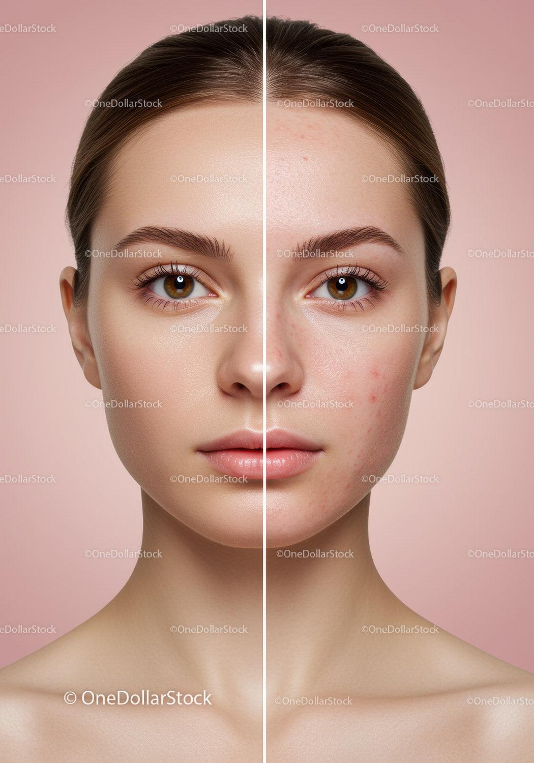 Skincare Before and After Comparison Showing Clear and Acne-Prone Skin