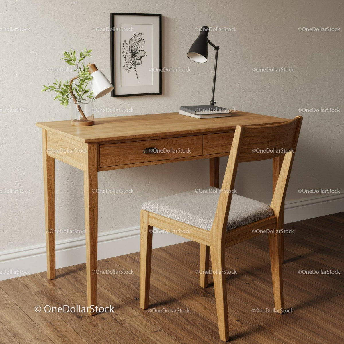 Elegant Wooden Desk and Chair in Modern Home Office