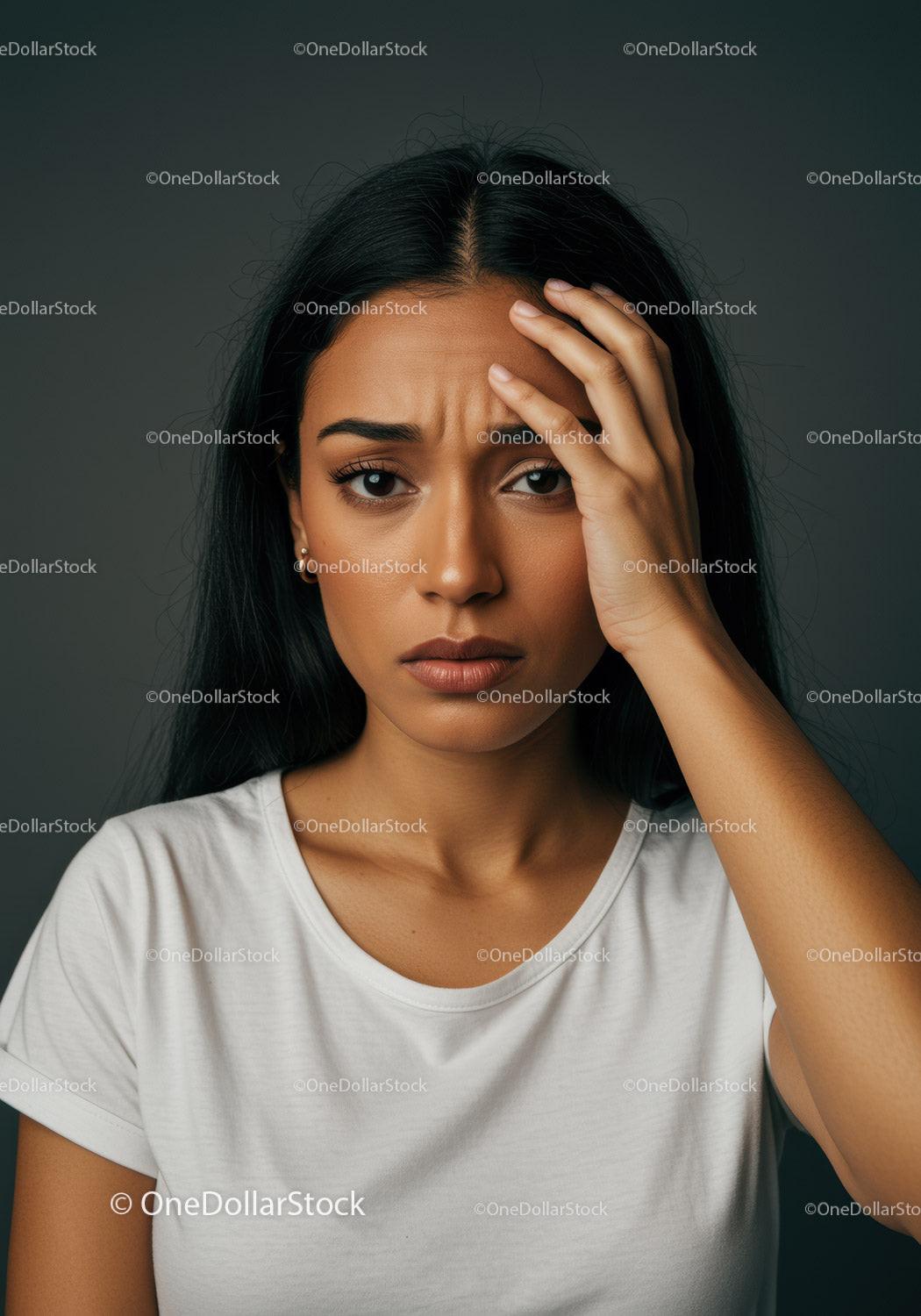 Young Woman Showing Frustration and Worry in Studio Portrait