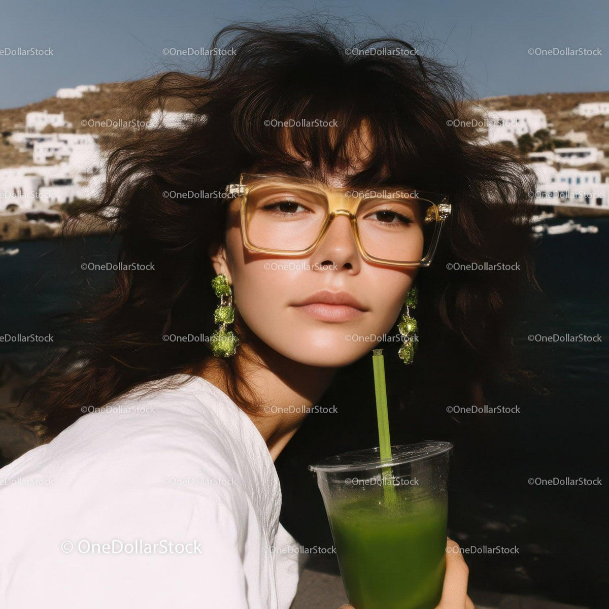 Fashionable woman in sunglasses enjoying a sunny day by the sea