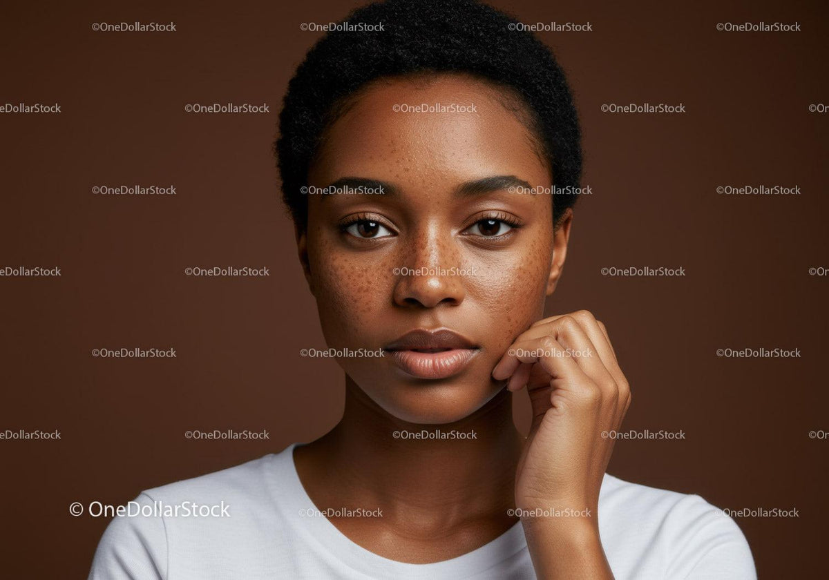Close-up Portrait of Young African American Woman with Freckles