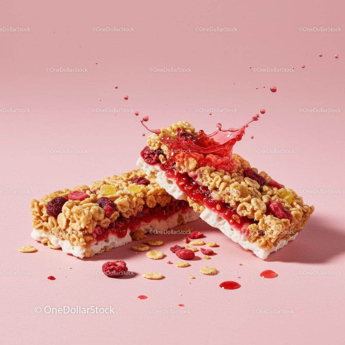 Granola Bars with Berry Filling and Red Splash