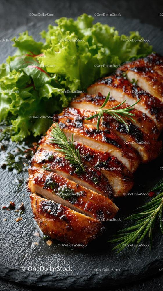 Herb-Garnished Grilled Chicken Breast with Fresh Greens Stock Photo Bundle preview 10