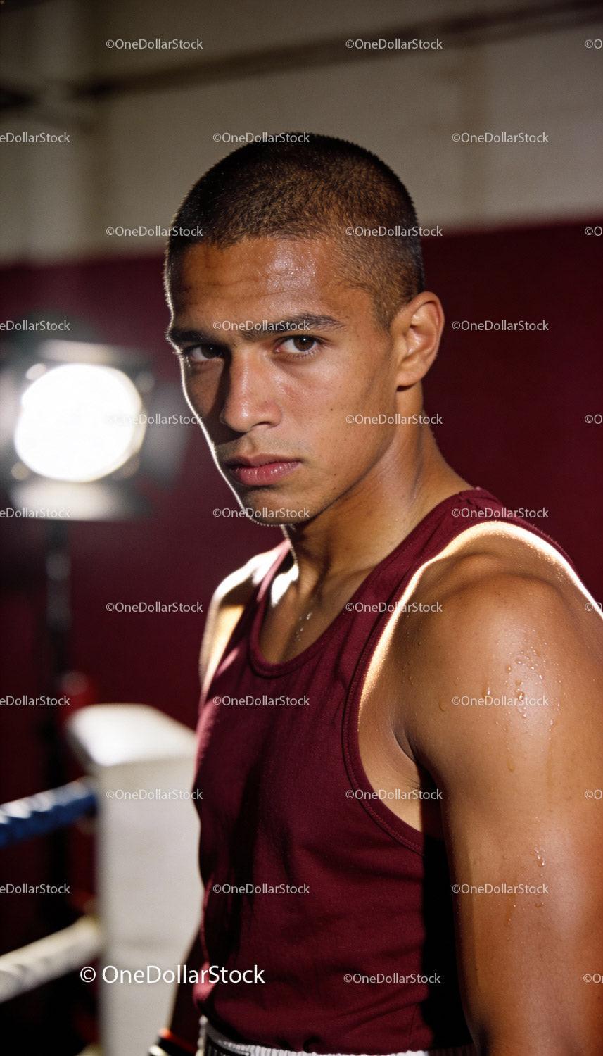 Focused Male Boxer Ready for Intense Workout Session