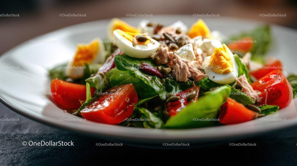 Fresh Chicken Salad with Cherry Tomatoes and Boiled Egg Stock Photo Bundle preview 18