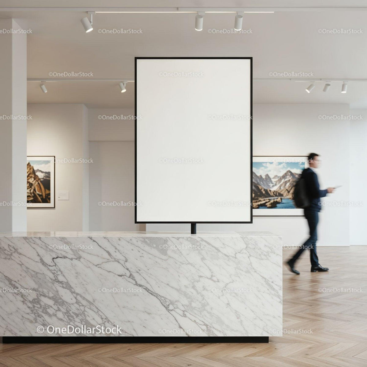 Modern art gallery interior with blank central display JPG Mockup Image preview