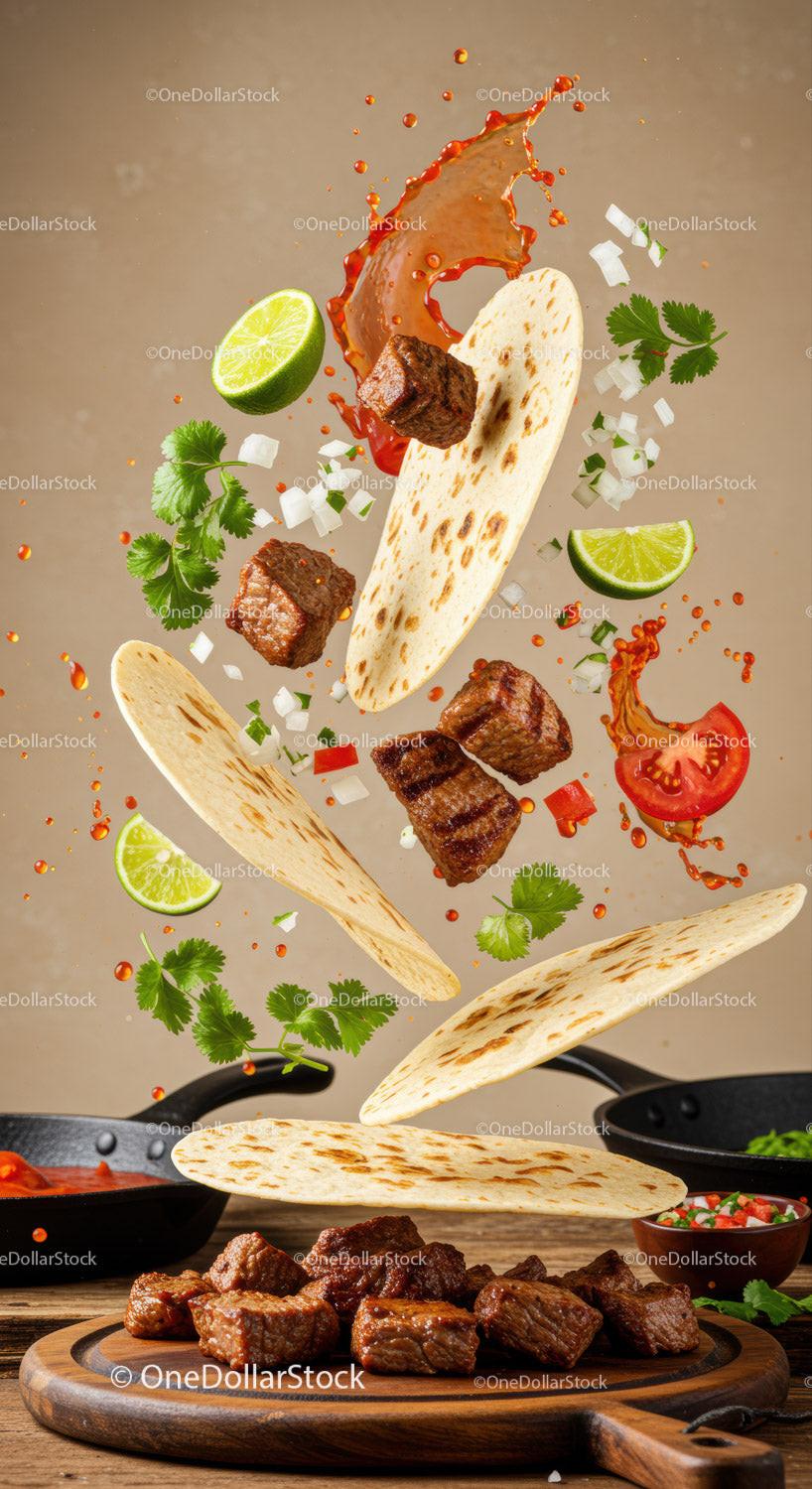 Grilled beef tacos with fresh lime and cilantro splash
