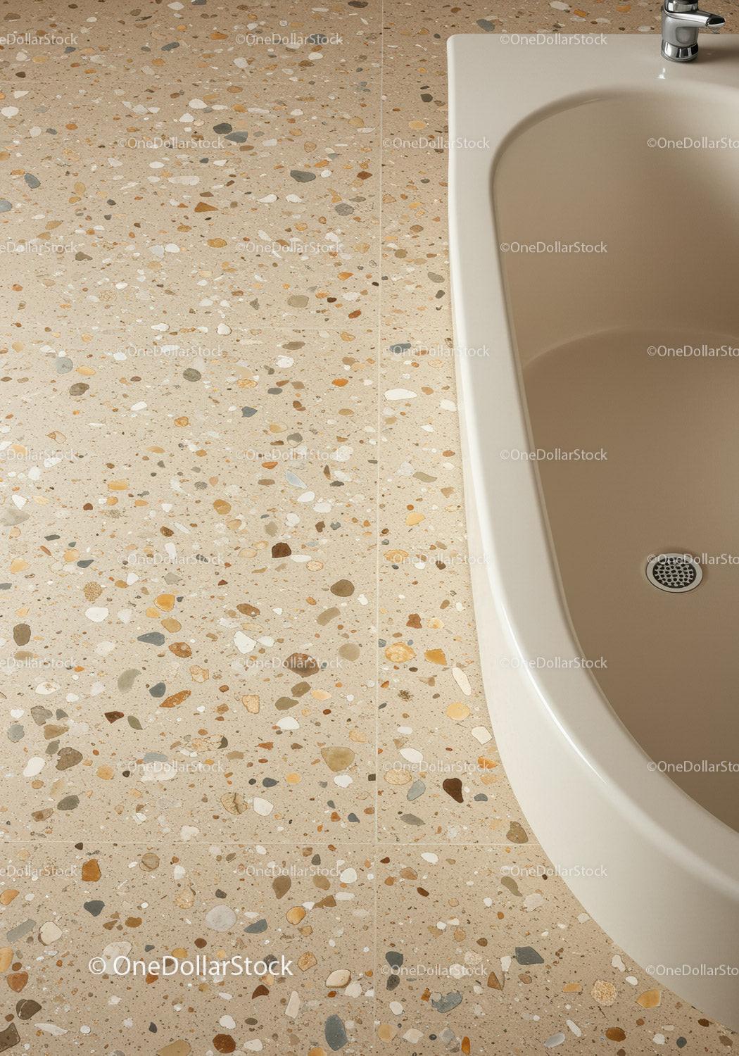 Elegant Beige and Multicolored Terrazzo Bathroom Floor with Modern Style