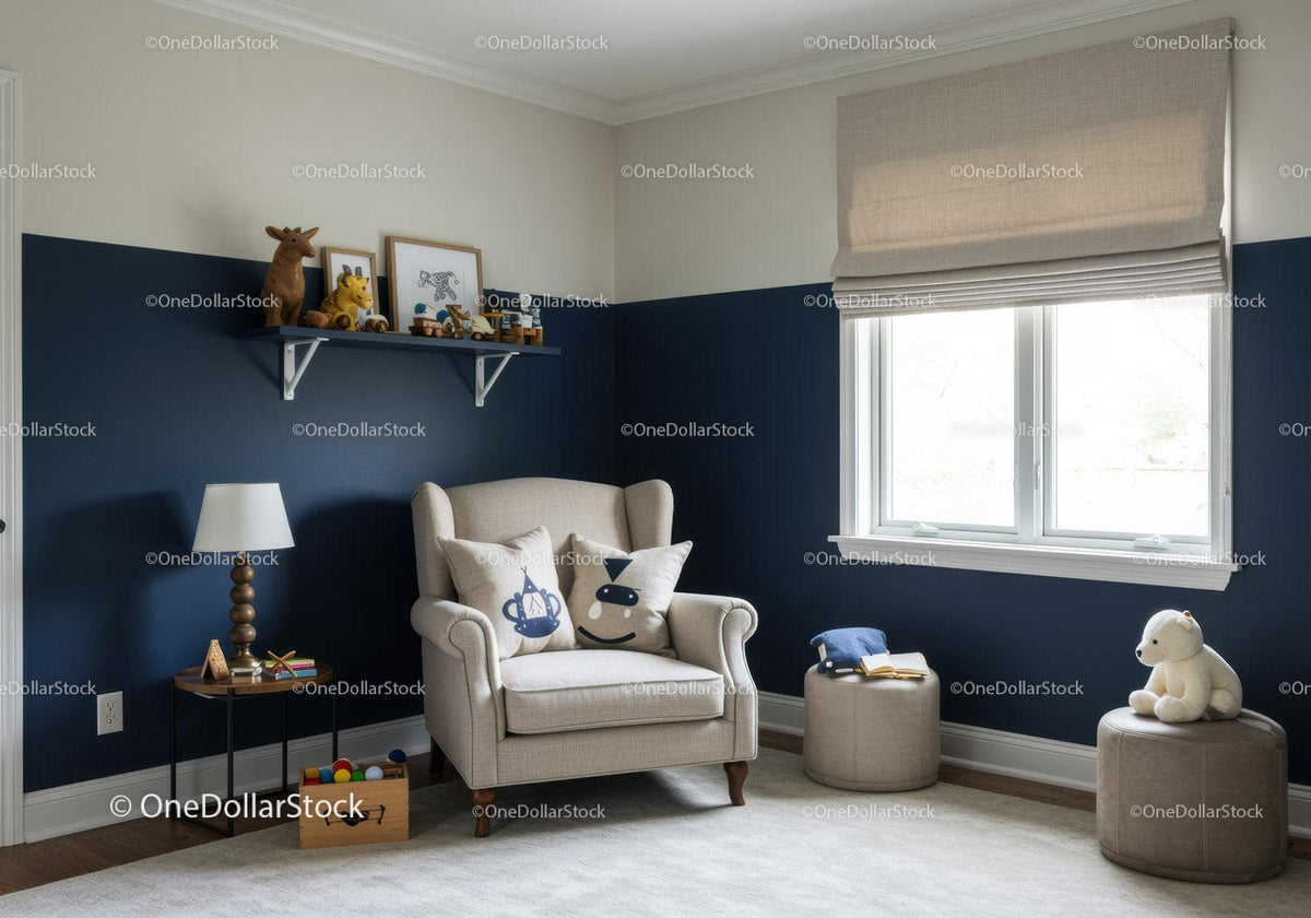 Cozy Child's Nursery with Beige Armchair and Plush Toys