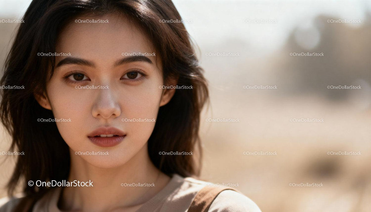 Calm young woman with natural makeup outdoors
