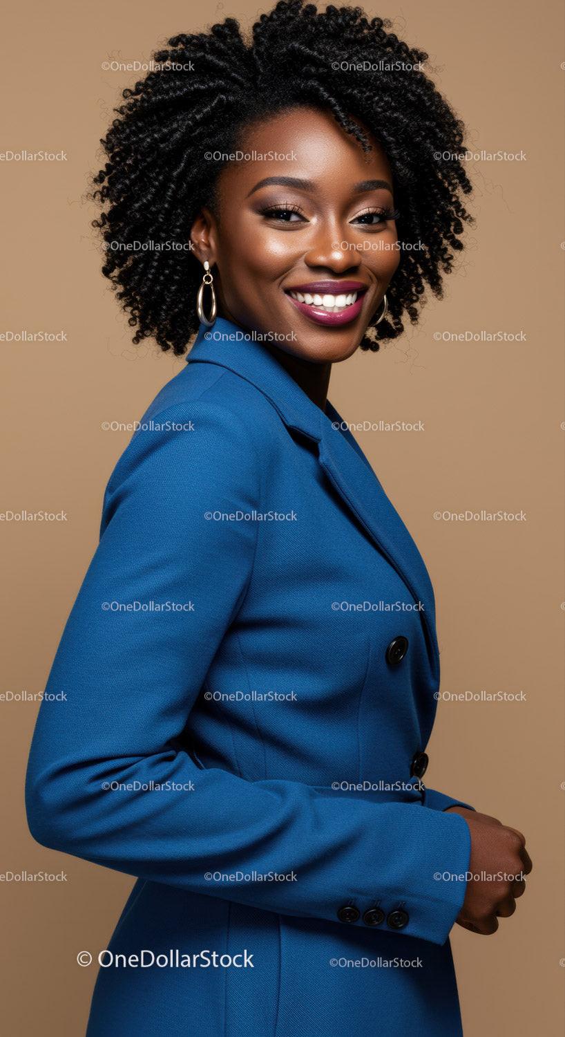 Elegant African American Businesswoman Wearing Blue Blazer