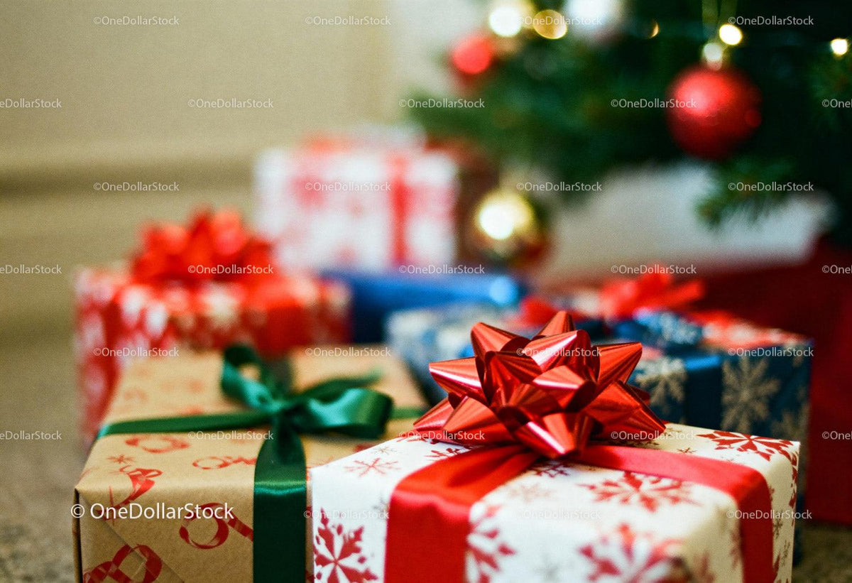 Close-up of Festive Christmas Gifts with Bows