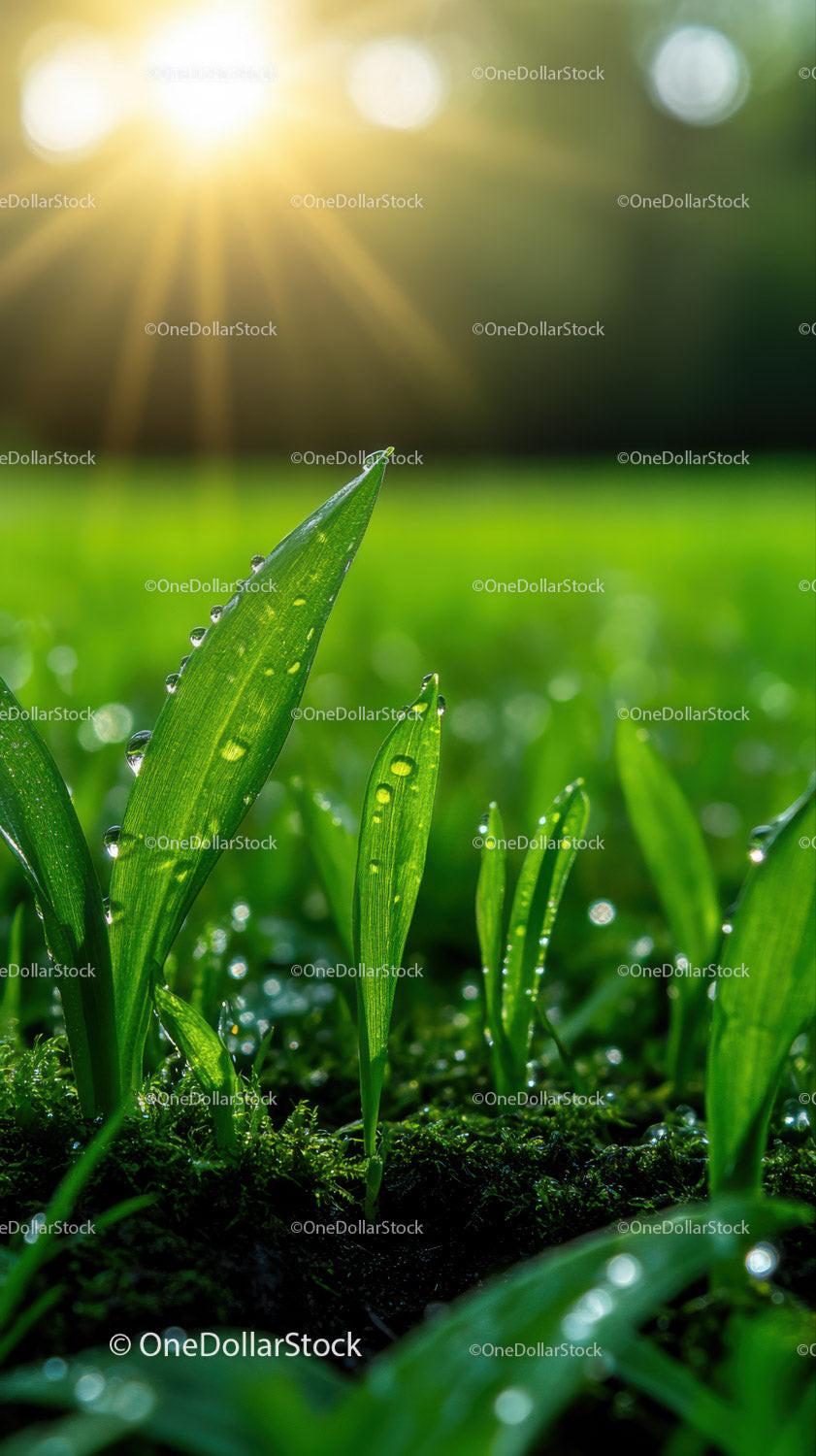 Fresh Green Seedling with Dew Drops in Natural Soil Landscape Stock Photo Bundle preview 26