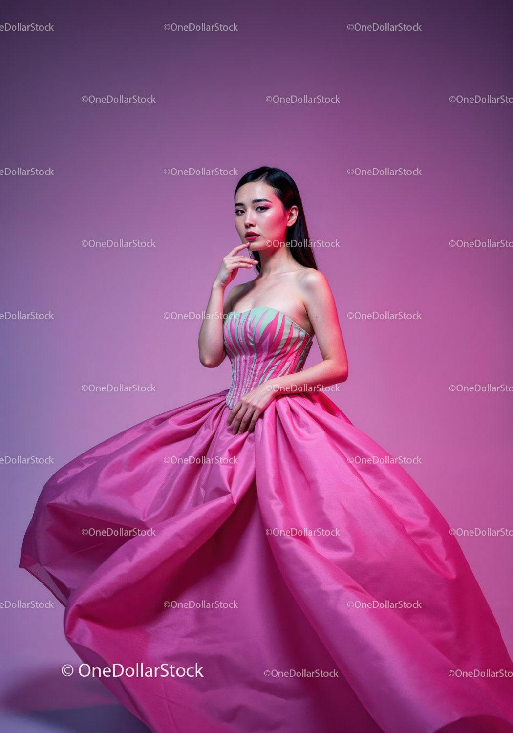 Elegant Female Model in Pink Dress with Vibrant Studio Lighting Stock Photo Bundle preview 10